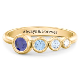 Generations 4-Stone Bezel Set Mother's Ring in 18K Gold Plated Silver with Blue Sapphire, Blue Topaz, Aquamarine, and Cubic Zirconia