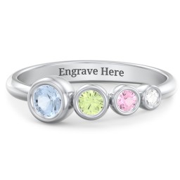 Generations 4-Stone Bezel Set Mother's Ring in 925 Sterling Silver with Aquamarine, Peridot, Pink Tourmaline, and Cubic Zirconia
