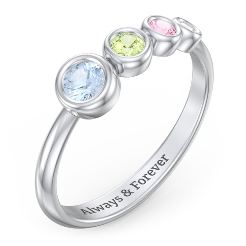 Generations 4-Stone Bezel Set Mother's Ring – 10K White Gold with Aquamarine, Peridot, Pink Tourmaline, and Cubic Zirconia