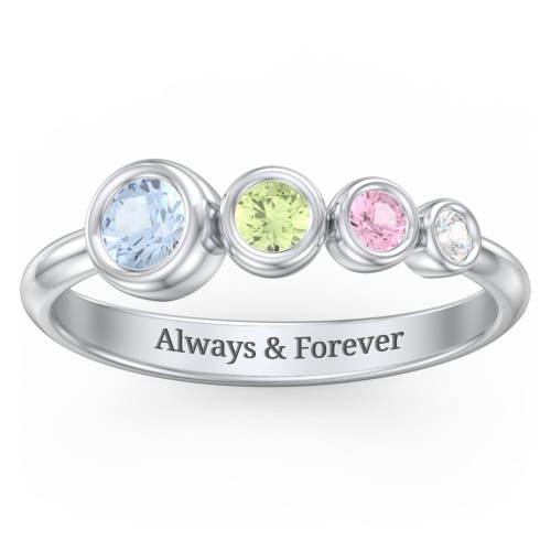 Generations 4-Stone Bezel Set Mother's Ring – 10K White Gold with Aquamarine, Peridot, Pink Tourmaline, and Cubic Zirconia