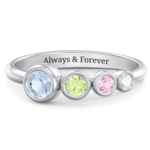 Generations 4-Stone Bezel Set Mother's Ring – 10K White Gold with Aquamarine, Peridot, Pink Tourmaline, and Cubic Zirconia
