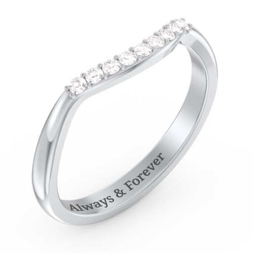 Curved Wedding Band With Accents – 10K White Gold with White Premium Zirconia