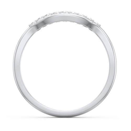 Curved Wedding Band With Accents – 10K White Gold with White Premium Zirconia