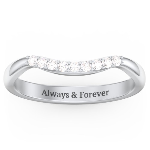 Curved Wedding Band With Accents – Sterling Silver with Lab Diamond