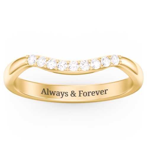 Curved Wedding Band With Accents – 10K Yellow Gold with White Premium Zirconia