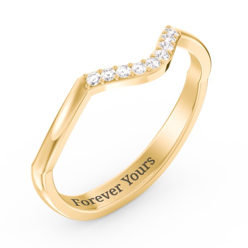 Deep-Curve Wedding Band With Accents – 10K Yellow Gold with White Premium Zirconia