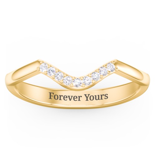 Deep-Curve Wedding Band With Accents – 10K Yellow Gold with White Premium Zirconia