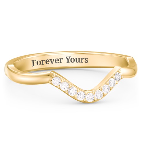 Deep-Curve Wedding Band With Accents – 10K Yellow Gold with White Premium Zirconia