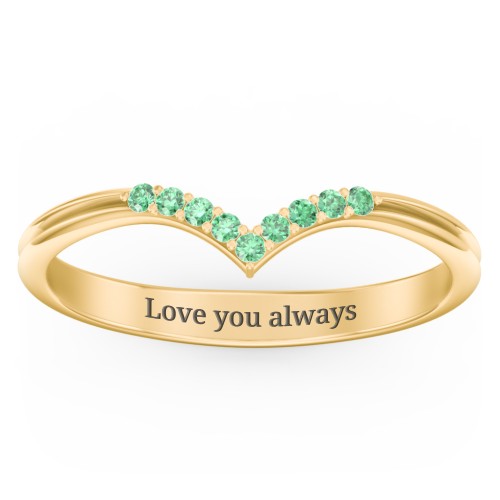 V-Band Wedding Ring With Accents – 18K Gold Plated Silver with Green Premium Zirconia