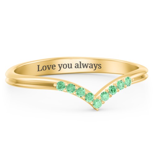 V-Band Wedding Ring With Accents – 18K Gold Plated Silver with Green Premium Zirconia