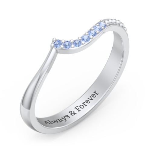 Curved Asymmetrical Wedding Band With Accents – Sterling Silver with Fancy Blue Premium Zirconia