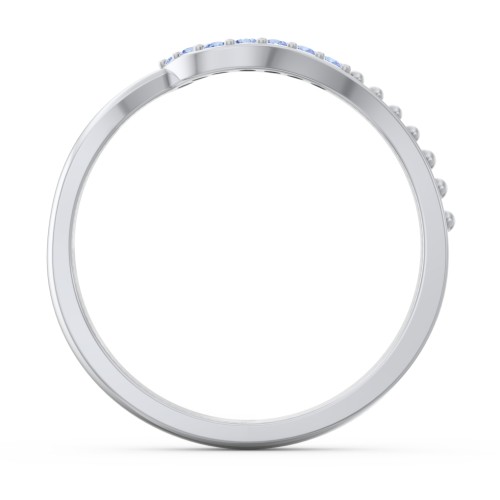 Curved Asymmetrical Wedding Band With Accents – Sterling Silver with Fancy Blue Premium Zirconia