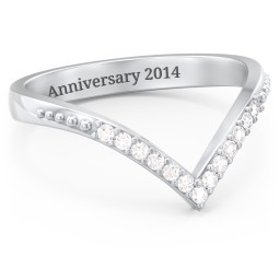 Deep-V Wedding Band With Milgrain And Accents