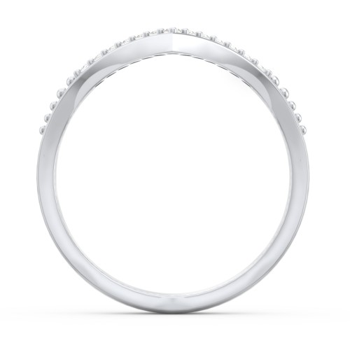 Deep-V Wedding Band With Milgrain And Accents – 10K White Gold with White Premium Zirconia