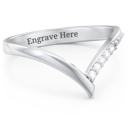 Deep-V Wedding Band With Accents in 925 Sterling Silver with White Premium Zirconia