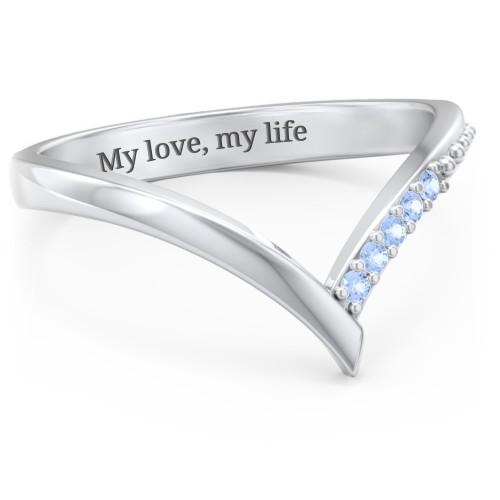 Deep-V Wedding Band With Accents – Sterling Silver with Fancy Blue Premium Zirconia