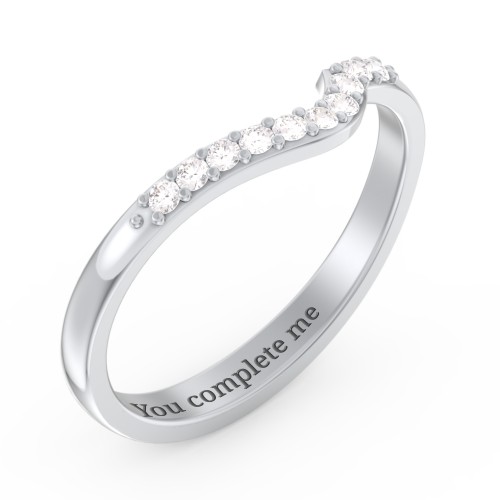 Curved Asymmetrical Wedding Band With Accents – 10K White Gold with White Premium Zirconia