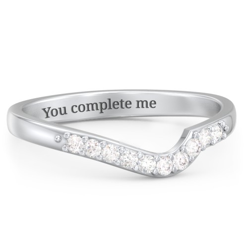 Curved Asymmetrical Wedding Band With Accents – Sterling Silver with Diamond