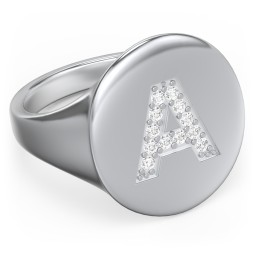 Pavé Initial Signet Ring - A in 925 Sterling Silver with White Premium Zirconia