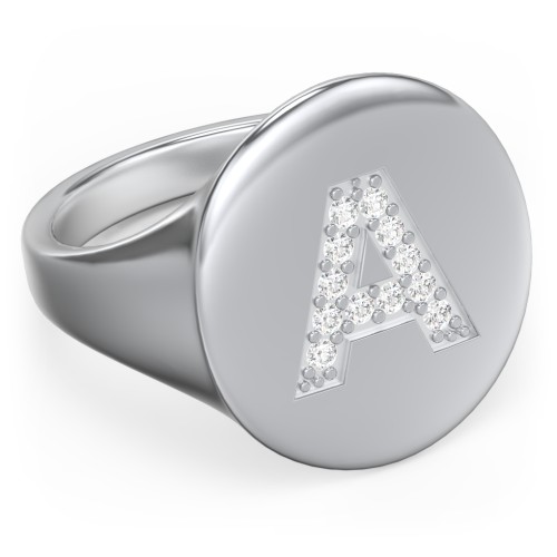 Pavé Initial Signet Ring - A – Sterling Silver with White Premium Zirconia