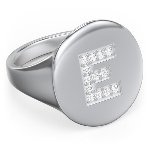 Pavé Initial Signet Ring - E – Sterling Silver with White Premium Zirconia