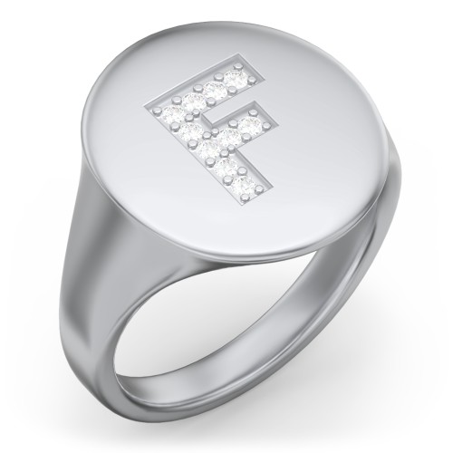 Pavé Initial Signet Ring - F – Sterling Silver with White Premium Zirconia