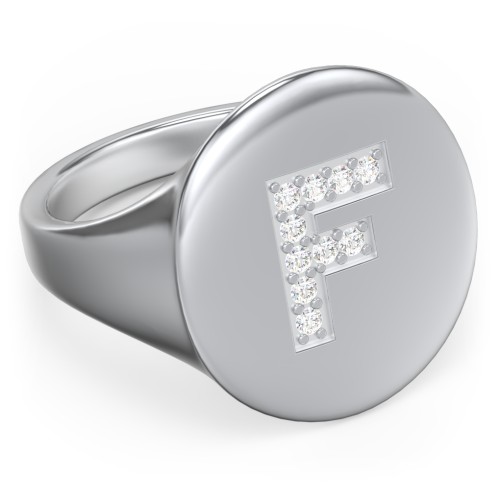 Pavé Initial Signet Ring - F – Sterling Silver with White Premium Zirconia