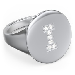 Pavé Initial Signet Ring - I in 925 Sterling Silver with White Premium Zirconia