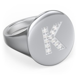 Pavé Initial Signet Ring - K in 925 Sterling Silver with White Premium Zirconia