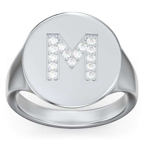 Pavé Initial Signet Ring - M – Sterling Silver with White Premium Zirconia