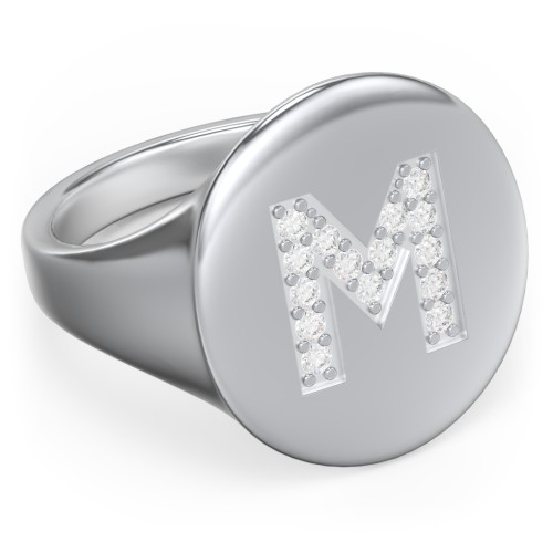 Pavé Initial Signet Ring - M – Sterling Silver with White Premium Zirconia