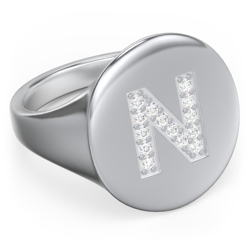 Pavé Initial Signet Ring - N – Sterling Silver with White Premium Zirconia