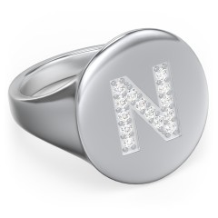 Pavé Initial Signet Ring - N – Sterling Silver with White Premium Zirconia