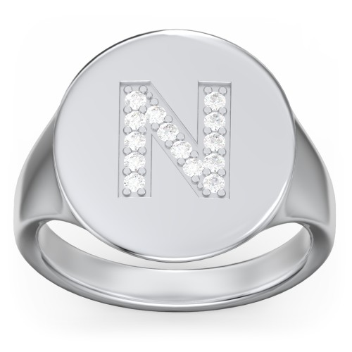 Pavé Initial Signet Ring - N – Sterling Silver with White Premium Zirconia