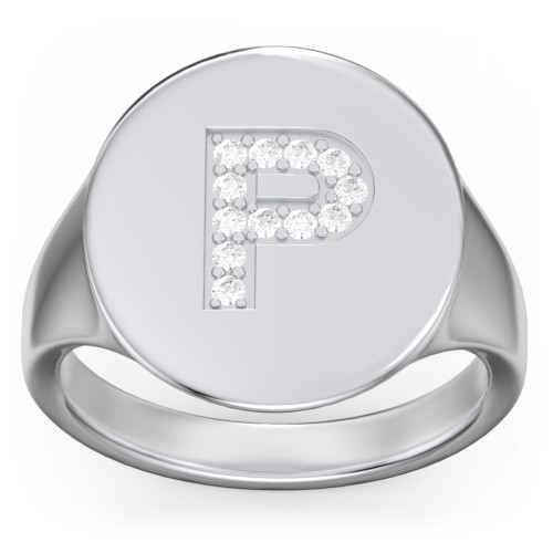 Pavé Initial Signet Ring - P – Sterling Silver with White Premium Zirconia