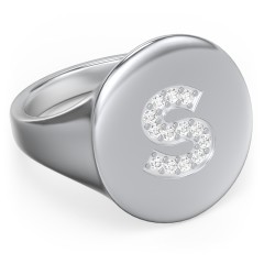 Pavé Initial Signet Ring - S – Sterling Silver with White Premium Zirconia