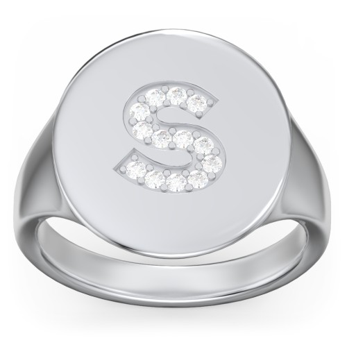 Pavé Initial Signet Ring - S – Sterling Silver with White Premium Zirconia