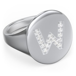 Pavé Initial Signet Ring - W in 925 Sterling Silver with White Premium Zirconia