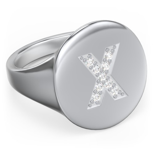 Pavé Initial Signet Ring - X – Sterling Silver with White Premium Zirconia