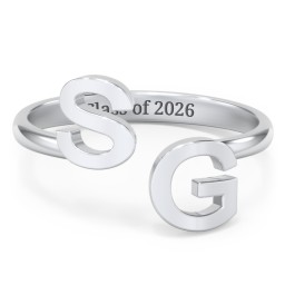 Double Initial Open Cuff Ring in 925 Sterling Silver