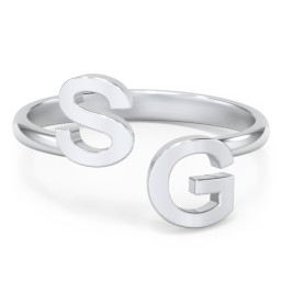Double Initial Open Cuff Ring in 925 Sterling Silver