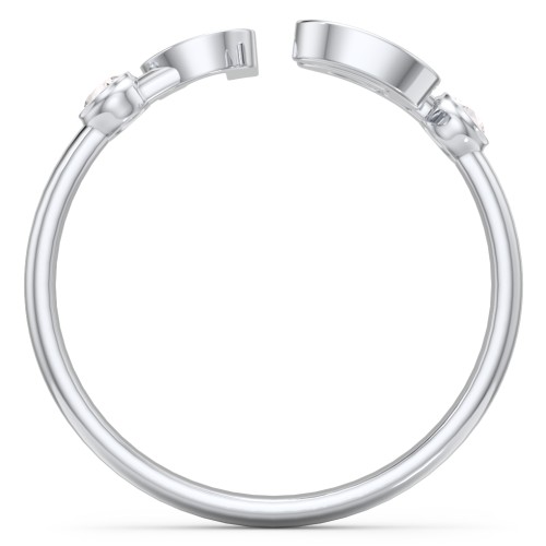 Double Initial Open Cuff Ring with Birthstones – Sterling Silver with Cubic Zirconia
