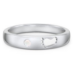 Baby Footprint Cutout Band with Birthstone