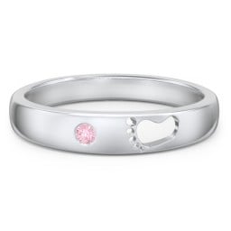 Baby Footprint Cutout Band with Birthstone