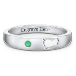 Baby Footprint Cutout Band with Birthstone