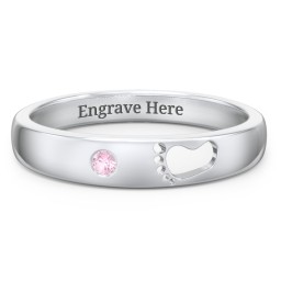 Baby Footprint Cutout Band with Birthstone