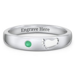 Baby Footprint Cutout Band with Birthstone