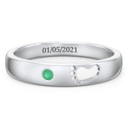 Baby Footprint Cutout Band with Birthstone