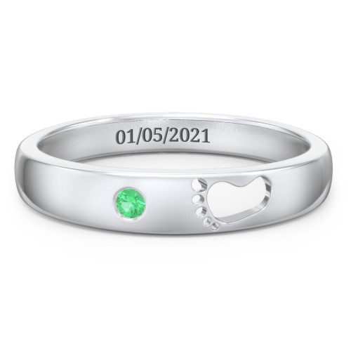 Baby Footprint Cutout Band with Birthstone