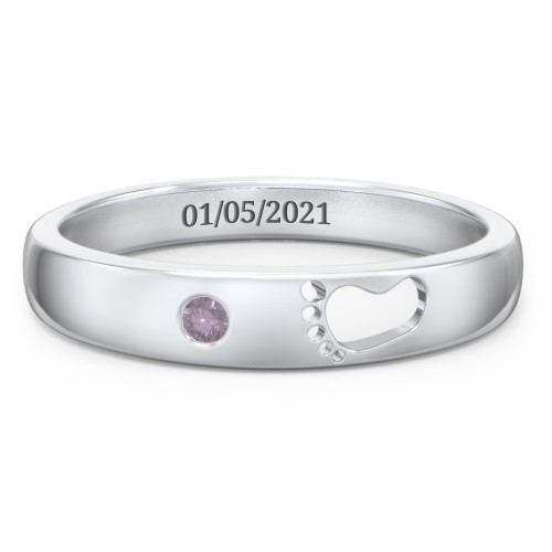 Baby Footprint Cutout Band with Birthstone – Sterling Silver with Alexandrite